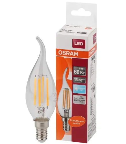 Лампа светодиодная филаментная 5W/4000K (=60W) E14 | LED BA Star 2Y FILAMENT | - OSRAM. Фото 2