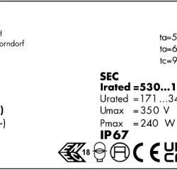 Драйвер влагозащищённый для светодиодов 240W/530-1050мА 115-349V IP67 | потенциометр | ECXe 1050.456 | - Vossloh-Schwabe