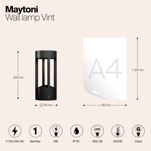 Настенный светильник (бра) Vint 3000K 9Вт IP 65 (Графит) - фото 12