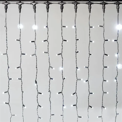 Гирлянда Занавес 2 x 3 м Белый 220В, 600 LED, Провод Черный Каучук 2,3мм, IP65. Фото 1.