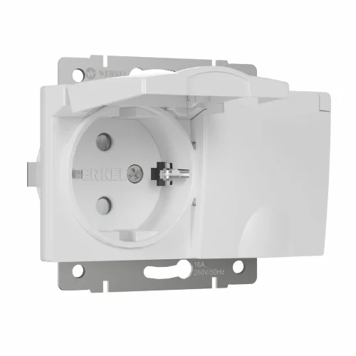 Розетка двойная влагозащ. с зазем. с защит. крышками и шторками (белый) W1172201 - фото