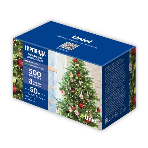 ULD-S5000-500-DGA WHITE IP20 Гирлянда светодиодная, 50м, 500 светодиодов, Белый свет, Провод зеленый - фото 9