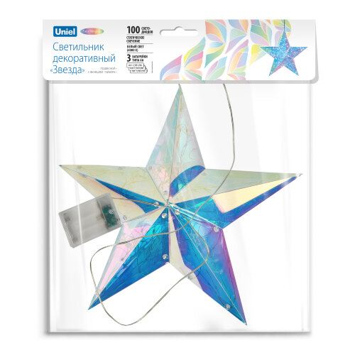 ULD-R505 3АА STAR Светильник декоративный Звезда, на батарейках 3AA не в-к, 100 светодиодов Белый свет, Цвет корпуса радужный, TM Uniel - фото 6