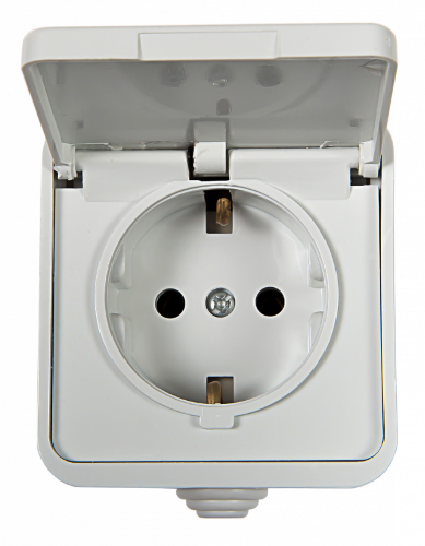 Розетка одинарная с заземлением с крышкой AQUA белая полугерметичная 3112 IN HOME - Фото