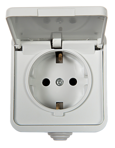 Розетка одинарная с заземлением с крышкой AQUA белая полугерметичная 3112 IN HOME - Фото