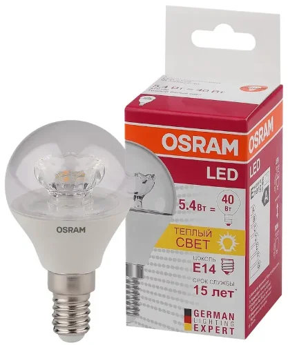 Лампа светодиодная 5.4W/3000K (=40W) E14 | LED Star 2Y | Шарик прозрачный | - OSRAM. Фото 2