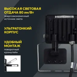 Прожектор светодиодный СДО 06-20Д 6500К IP54 с ДД черн. IEK LPDO602-20-65-K02