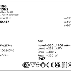Драйвер влагозащищённый для светодиодов 320W/550-1110мА 220-457V IP67 | потенциометр | ECXe 1050.457 | - Vossloh-Schwabe