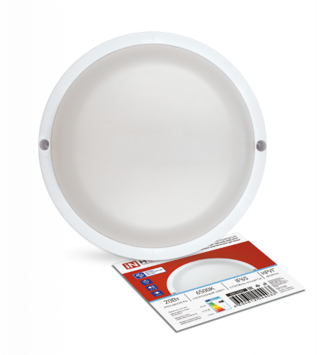 Светильник светодиодный герметичный СПП ОAД-2065-КРУГ 20Вт 6500К 1800Лм с оптико-акустическим датчиком IP65 155мм IN HOME - Фото