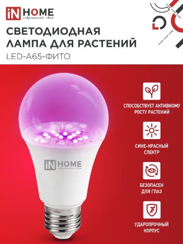 Лампа светодиодная LED-A65 STD-ФИТО красно-синий спектр 25Вт 230В Е27 IN HOME - Фото 3