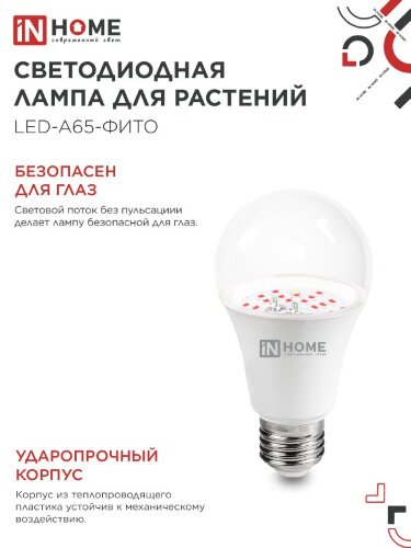 Лампа светодиодная LED-A65 STD-ФИТО красно-синий спектр 25Вт 230В Е27 IN HOME - Фото 5