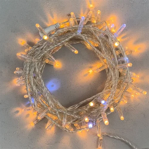 Гирлянда Нить с Колпачком 10м Экстра Тепло-Белая с Мерцанием Белого Диода 220В, 100 LED, Провод Проз. Фото 1.