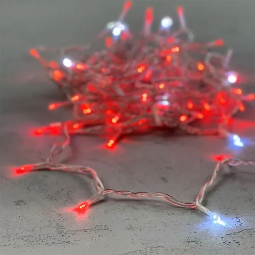 Гирлянда Нить 10м Красная с Мерцанием Белого Диода 220В, 100 LED, Провод Прозрачный ПВХ, IP54. Фото 6.