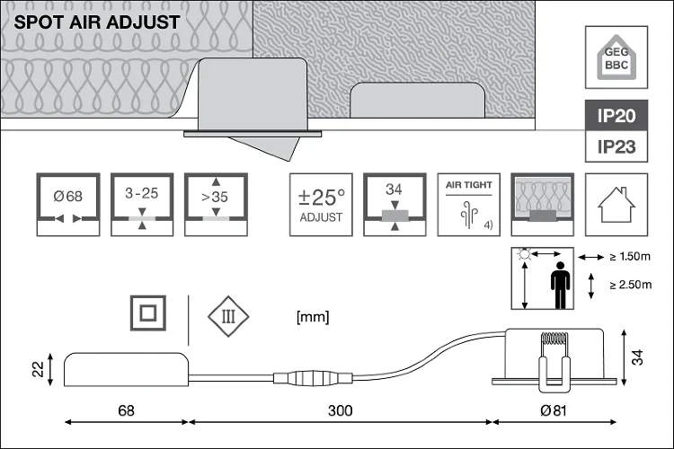 Светильник светодиодный встраиваемый 4W/940 DIM (Отсечка) 36° IP23 340Lm d81(68)x34 | DIP-переключатель | SPOT AIR ADJ P | - LEDVANCE. Фото 7