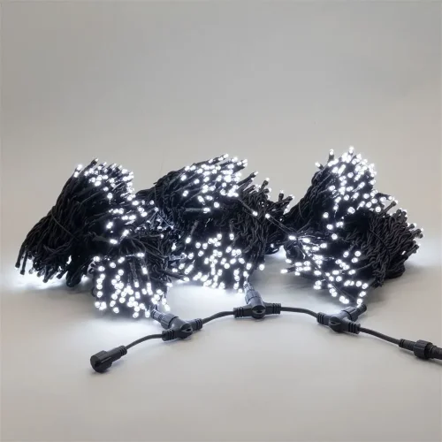 Комплект 3 Белых Нити по 20м, 600 LED, Провод Черный Каучук 2,3мм, IP54. Фото 1.