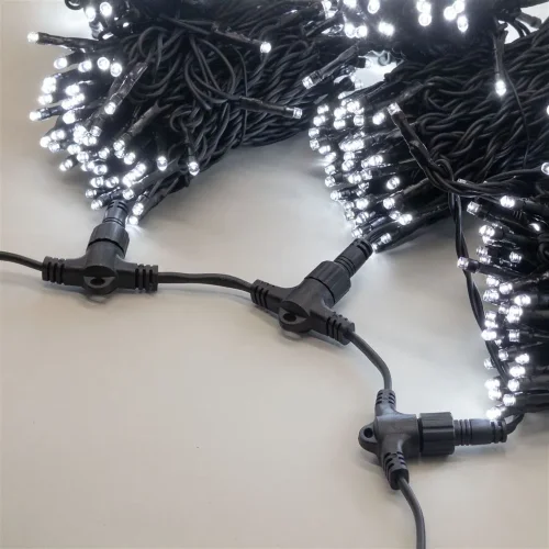 Комплект 3 Белых Нити по 20м, 600 LED, Провод Черный Каучук 2,3мм, IP54. Фото 2.