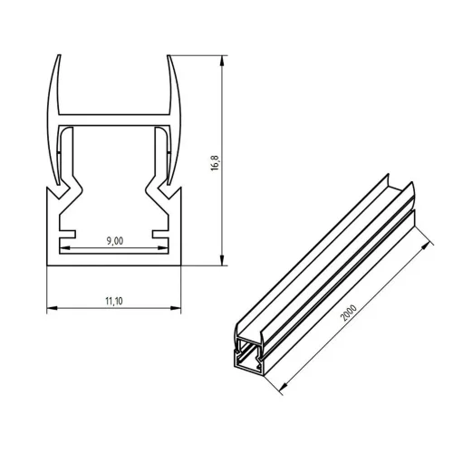 Алюминиевый профиль 778 (2000x11.1x16.8мм с рассеивателем) - фото II