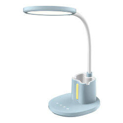 ULM-D150 15W-3000-6500K-DIM BLUE Светильник настольный светодиодный с подставкой под телефон и канцелярские принадлежности, С ночной подсветкой, Сенсорный выключатель, Диммер, Голубой, TM Uniel