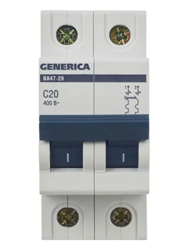 Выключатель автоматический модульный 2п C 20А 4.5кА ВА47-29 GENERICA MVA25-2-020-C - фото 2
