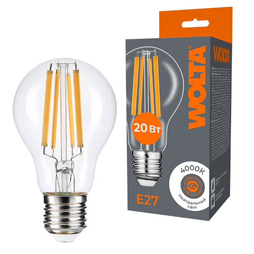 Светодиодная лампа WOLTA FILAMENT WF-A60-20W4KE27 20Вт 4000K Е27 - фото 1.