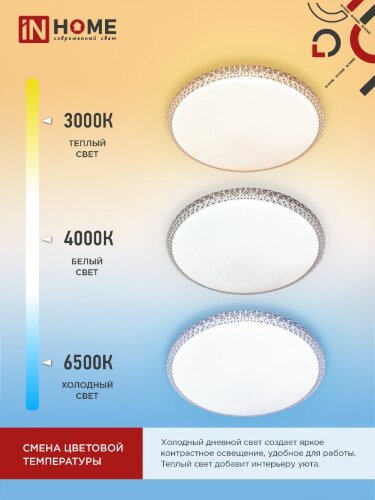 Светильник светодиодный COMFORT MYSTERY 36Вт 230В 3000-6500K 2900Лм 400x70мм с пультом ДУ IN HOME - Фото 2