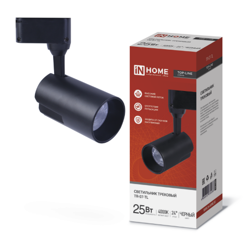 Светильник трековый светодиодный TR-07-TL 25Вт 4000К 2500Лм IP40 24 градуса черный серии TOP-LINE IN HOME - Фото