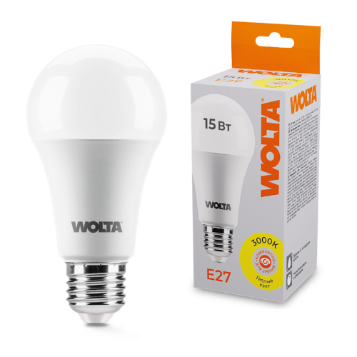 Светодиодная лампа WOLTA 25Y60BL15E27 15Вт 3000К E27 - фото 1.