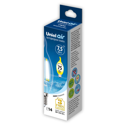 LED-CW35-7.5W-NW-E14-CL GLA01TR Лампа светодиодная, Форма свеча на ветру, прозрачная, Серия Air, Белый свет 4000K - фото 2