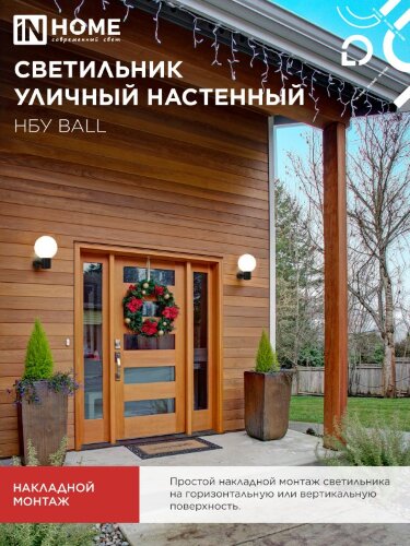 Светильник уличный настенный односторонний НБУ BALL-1хA60-BL алюминиевый черный IP54 IN HOME - Фото 4