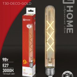 Лампа светодиодная LED-T30-deco gold 9Вт 230В Е27 3000К 1040Лм 225мм золотистая IN HOME