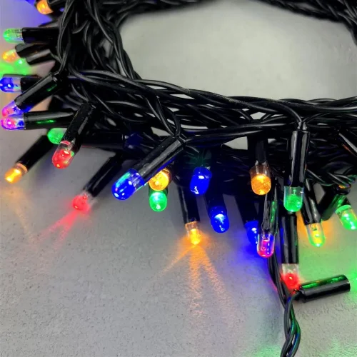 Гирлянда Нить с Колпачком 10м Разноцветная 220В, 100 LED, Провод Черный ПВХ, IP65. Фото 2.