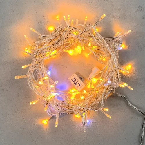 Гирлянда Нить 10м Желтая с Мерцанием Белого Диода 220В, 100 LED, Провод Прозрачный ПВХ, IP54. Фото 1.