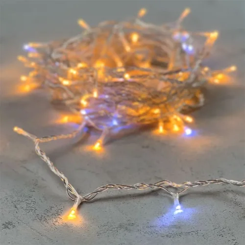 Гирлянда Нить 10м Желтая с Мерцанием Белого Диода 220В, 100 LED, Провод Прозрачный ПВХ, IP54. Фото 6.