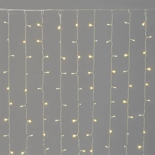 Гирлянда Занавес Облегченный 2 x 1 м Тепло-Белый 220В, 200 LED, Провод Прозрачный ПВХ, IP54. Фото 1.