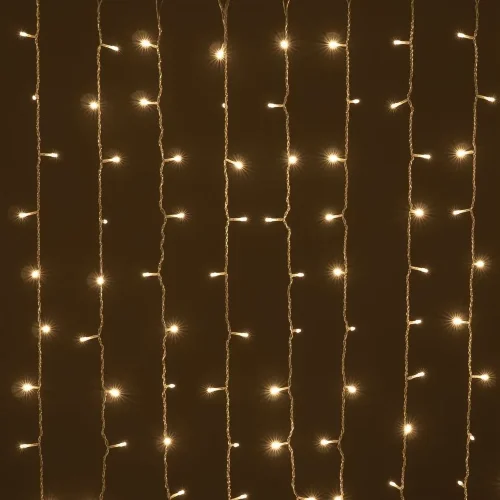 Гирлянда Занавес Облегченный 2 x 1 м Тепло-Белый 220В, 200 LED, Провод Прозрачный ПВХ, IP54. Фото 3.