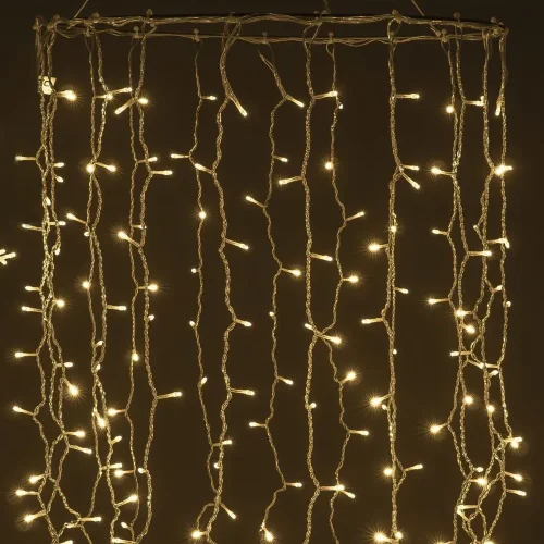 Гирлянда Занавес Облегченный 2 x 1 м Тепло-Белый 220В, 200 LED, Провод Прозрачный ПВХ, IP54. Фото 4.