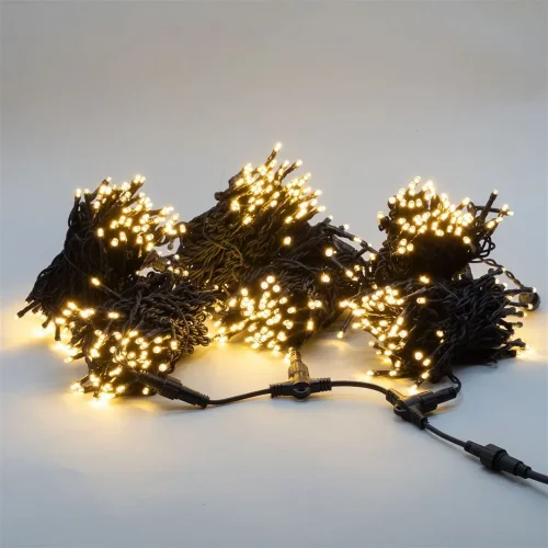 Комплект 3 Тепло-Белых Нити по 20м, 600 LED, Провод Черный Каучук 2,3мм, IP54. Фото 1.