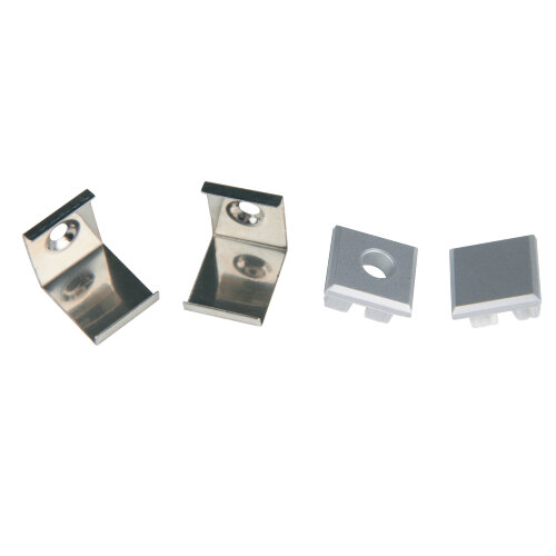 UFE-N05 SILVER A POLYBAG Набор аксессуаров для алюминиевого профиля, Крепежные скобы 4 шт., сталь и заглушки 4 шт., пластик, Цвет серебро, ТМ Uniel. - фото 1