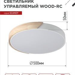 Светильник светодиодный SCANDY WOOD-120RCW 120Вт 230В 3000-6500K 9600Лм 500x50мм с пультом ДУ белый IN HOME