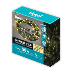 ULD-S5000-500-DGA WARM WHITE IP20 DEW Гирлянда светодиодная Роса, 50м, 500 светодиодов, Теплый белый свет, Провод зеленый