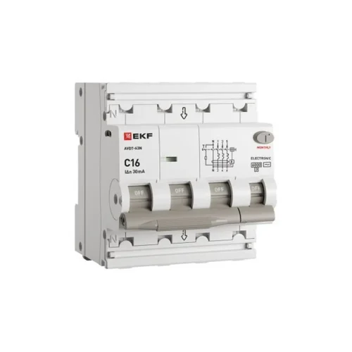 Выключатель автоматический дифференциального тока 4п (3P+N) C 16А 30мА тип AC 6кА АВДТ-63N электронный PROxima EKF D63N46E16C30 - фото
