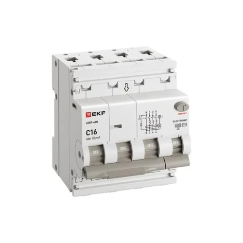 Выключатель автоматический дифференциального тока 4п (3P+N) C 16А 30мА тип AC 6кА АВДТ-63N электронный PROxima EKF D63N46E16C30 - фото 2
