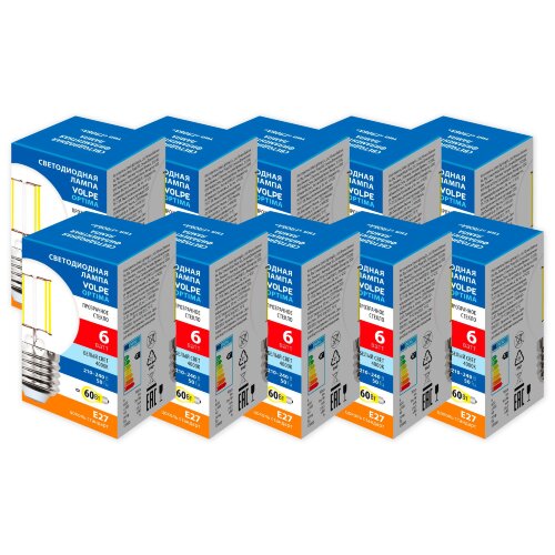 LED-G45-6W-4000K-E27-CL-SLF Набор из 10штук Лампа светодиодная, Форма шар, прозрачная, Серия Optima Филамент, Белый свет 4000K - фото 1