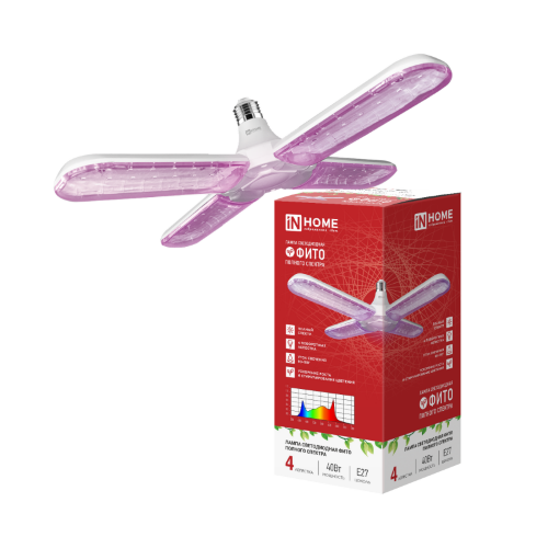 Лампа светодиодная LED-HP 40STD-ФИТО красно-синий спектр 40Вт 230В Е27 четыре лепестка IN HOME - Фото