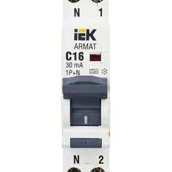 Выключатель автоматический дифференциального тока 2п (1P+N) C 16А 30мА тип A АВДТ B06S 18мм ARMAT IEK AR-B06S-1N-C16A030