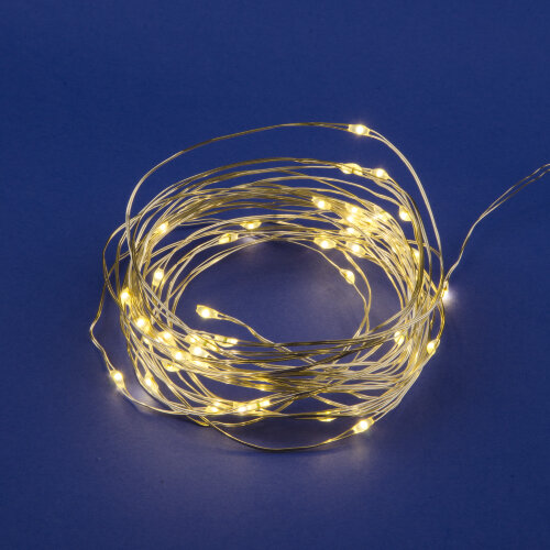 ULD-S0500-050/SCB/2AA WARM WHITE IP20 DEW Гирлянда светодиодная на батарейках 2AA (не в/к), «Роса», 5м. 50 светодиодов. Теплый белый свет. Провод медный. - фото