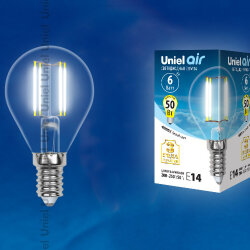 LED-G45-6W-NW-E14-CL GLA01TR Лампа светодиодная, Форма шар, прозрачная, Серия Air, Белый свет 4000K