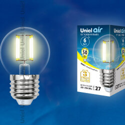 LED-G45-6W-WW-E27-CL GLA01TR Лампа светодиодная, Форма шар, прозрачная, Серия Air, Теплый белый свет 3000K