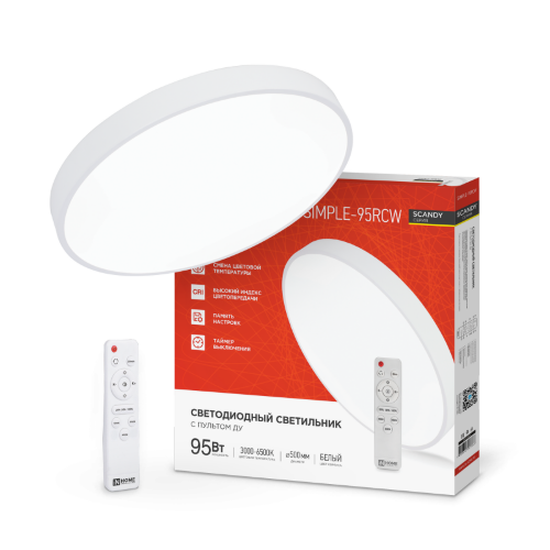 Светильник светодиодный SCANDY SIMPLE-95RCW 95Вт 230В 3000-6500K 7600Лм 500x50мм с пультом ДУ белый IN HOME - Фото