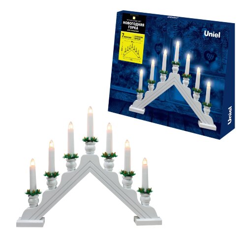 UDL-L7301-007-SWA-WW WHITE BRIDGE Фигура Новогодняя горка, 39.5х30.5см, 7 миниламп накаливания, Теплый белый свет, Корпус белый, Материал дерево, TM Uniel - фото 9